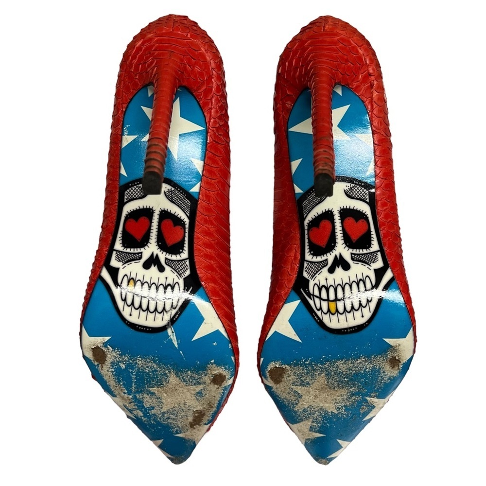 Taylor Says Red American Skulls Stiletto Heels Size 8.5 - Picture 6 of 9
